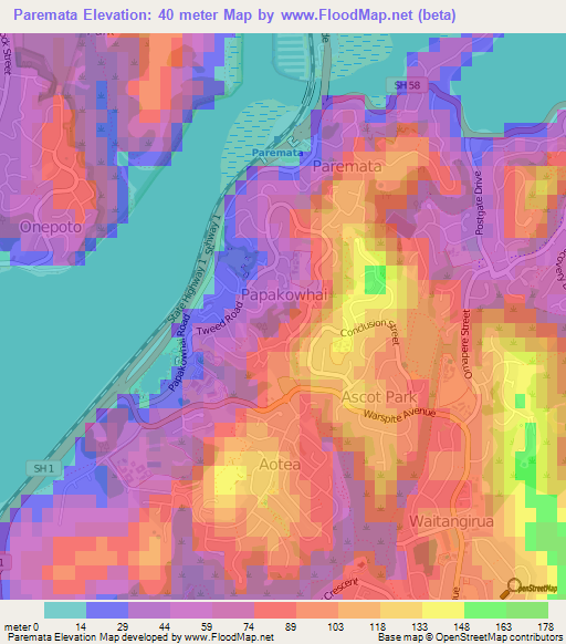Paremata,New Zealand Elevation Map