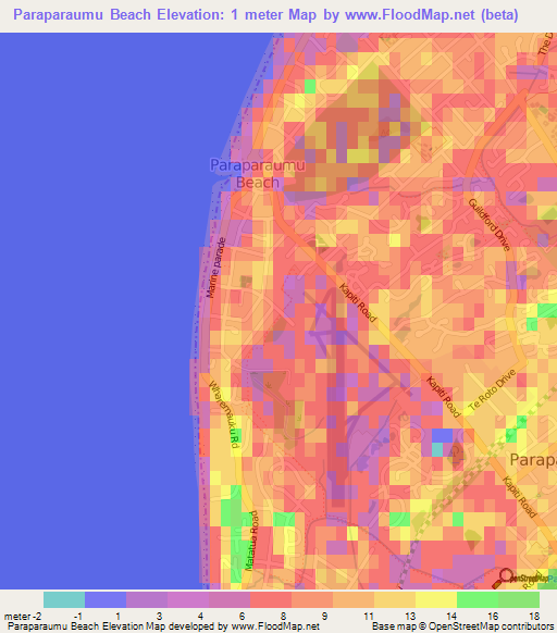 Paraparaumu Beach,New Zealand Elevation Map