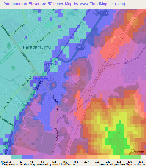 Paraparaumu,New Zealand Elevation Map