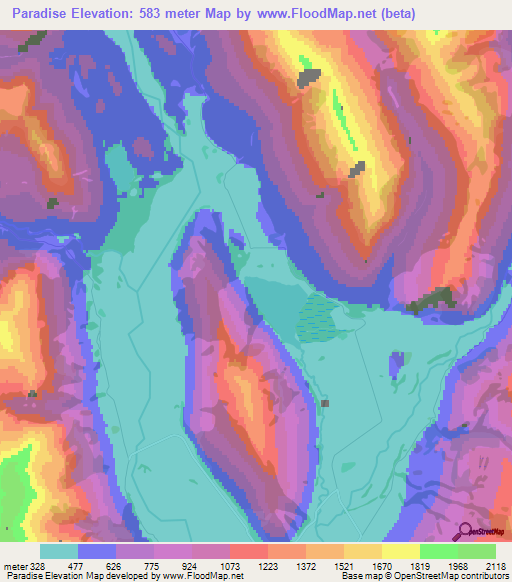 Paradise,New Zealand Elevation Map