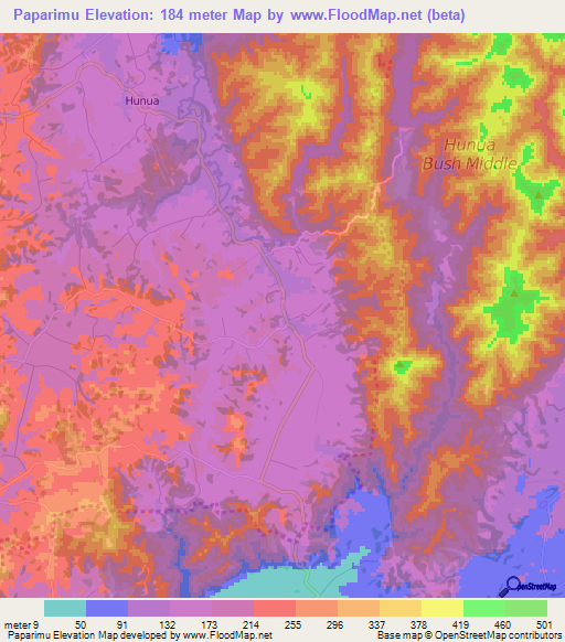 Paparimu,New Zealand Elevation Map