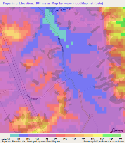 Paparimu,New Zealand Elevation Map