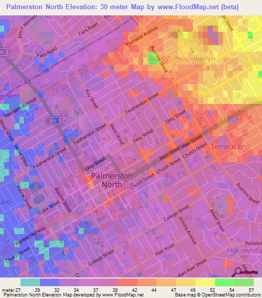 Palmerston North,New Zealand Elevation Map