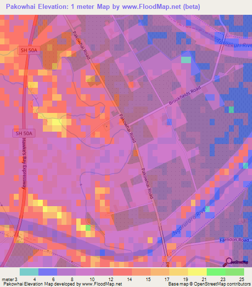 Pakowhai,New Zealand Elevation Map