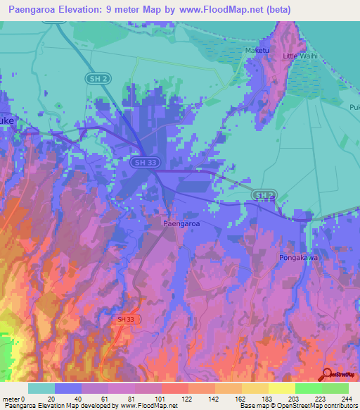Paengaroa,New Zealand Elevation Map
