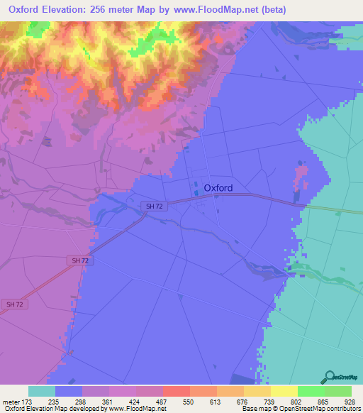 Oxford,New Zealand Elevation Map