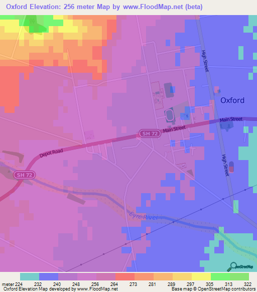 Oxford,New Zealand Elevation Map