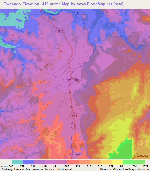 Owhango,New Zealand Elevation Map