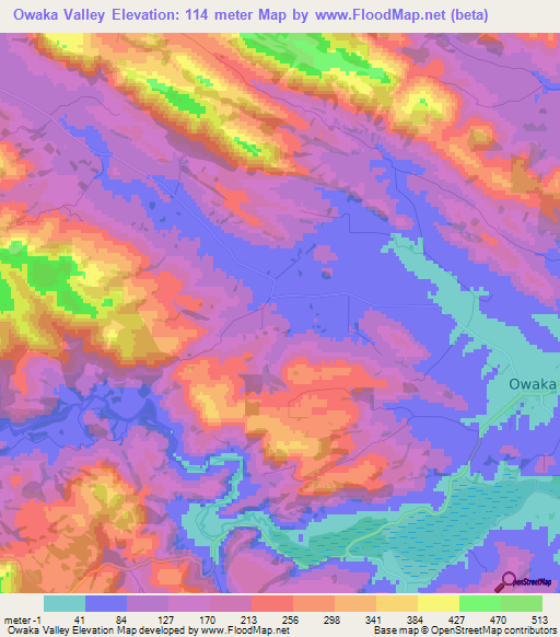 Owaka Valley,New Zealand Elevation Map