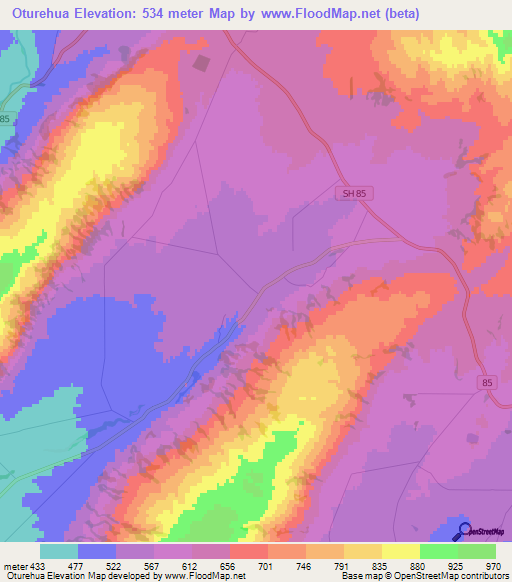 Oturehua,New Zealand Elevation Map