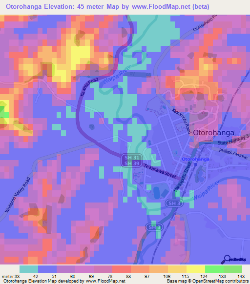 Otorohanga,New Zealand Elevation Map