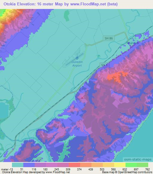 Otokia,New Zealand Elevation Map