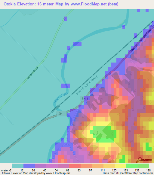 Otokia,New Zealand Elevation Map