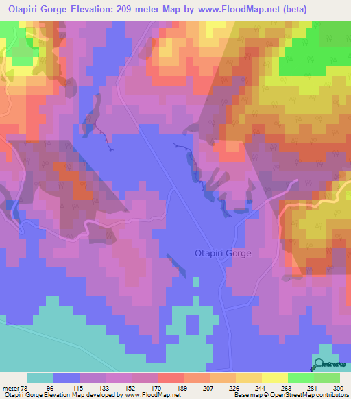 Otapiri Gorge,New Zealand Elevation Map