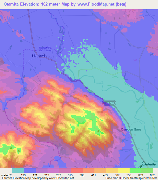 Otamita,New Zealand Elevation Map