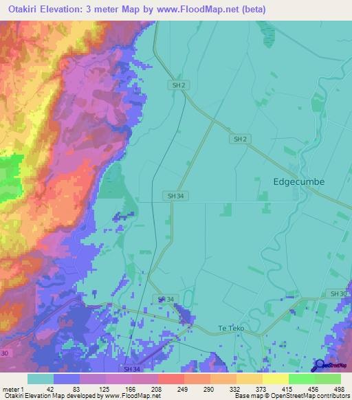 Otakiri,New Zealand Elevation Map