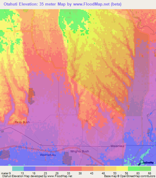 Otahuti,New Zealand Elevation Map