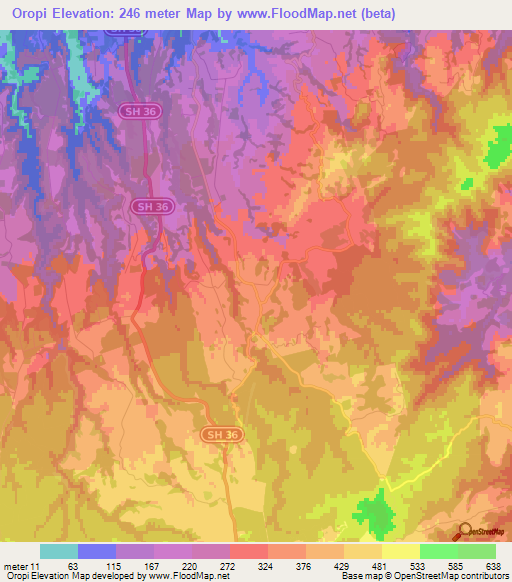 Oropi,New Zealand Elevation Map