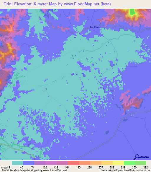 Orini,New Zealand Elevation Map