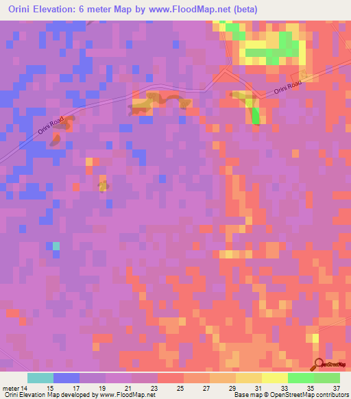 Orini,New Zealand Elevation Map