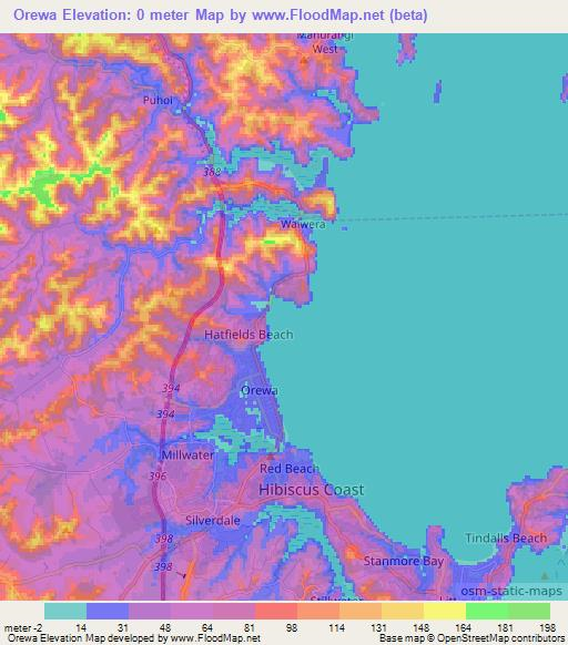 Orewa,New Zealand Elevation Map