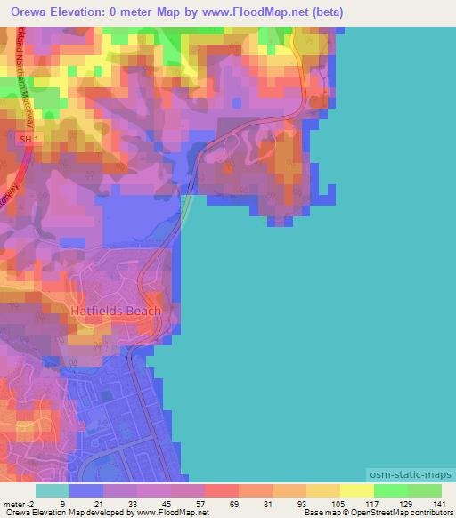 Orewa,New Zealand Elevation Map