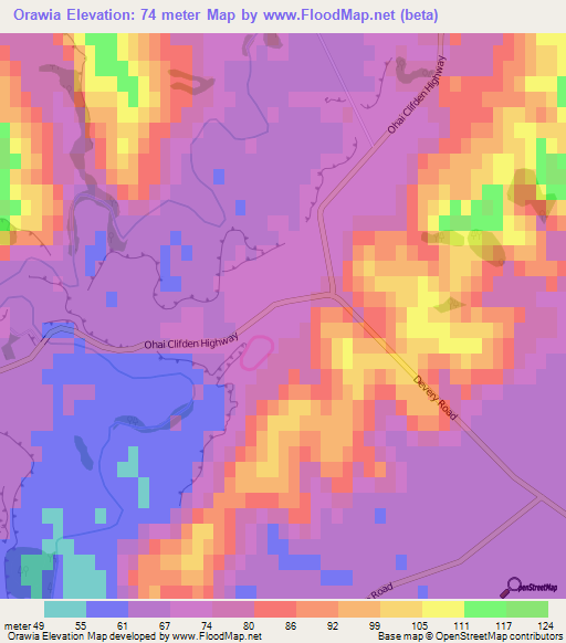 Orawia,New Zealand Elevation Map