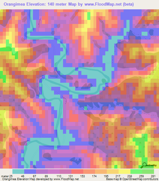 Orangimea,New Zealand Elevation Map