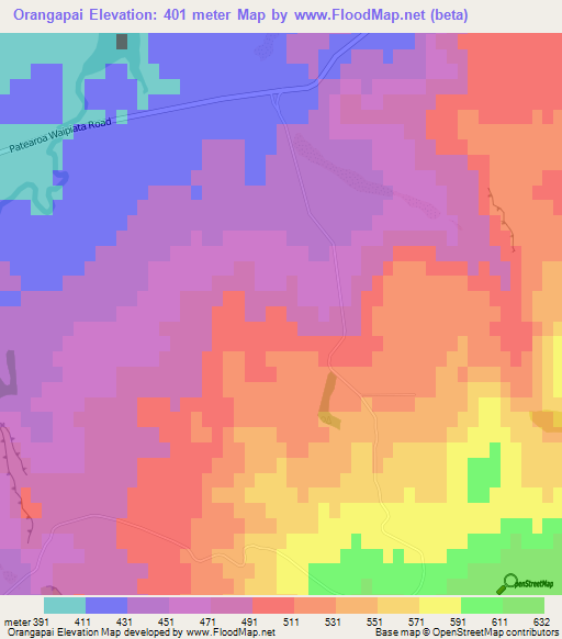 Orangapai,New Zealand Elevation Map
