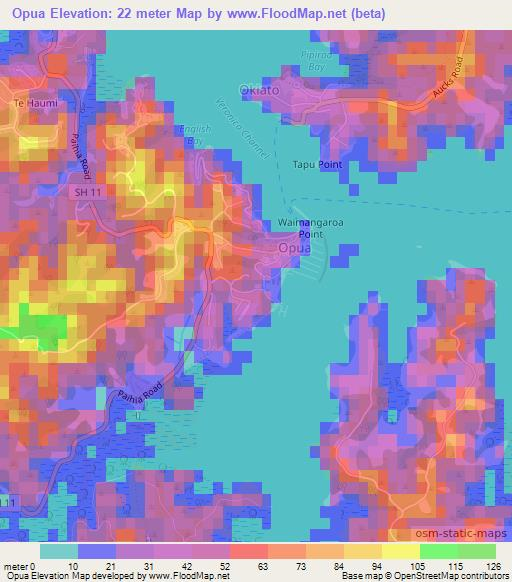Opua,New Zealand Elevation Map