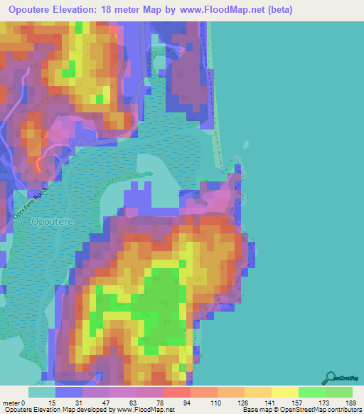 Opoutere,New Zealand Elevation Map