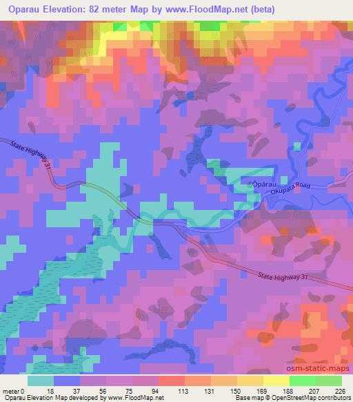 Oparau,New Zealand Elevation Map