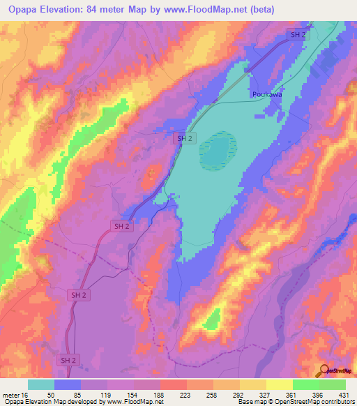 Opapa,New Zealand Elevation Map