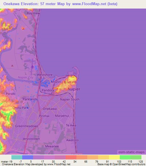 Onekawa,New Zealand Elevation Map