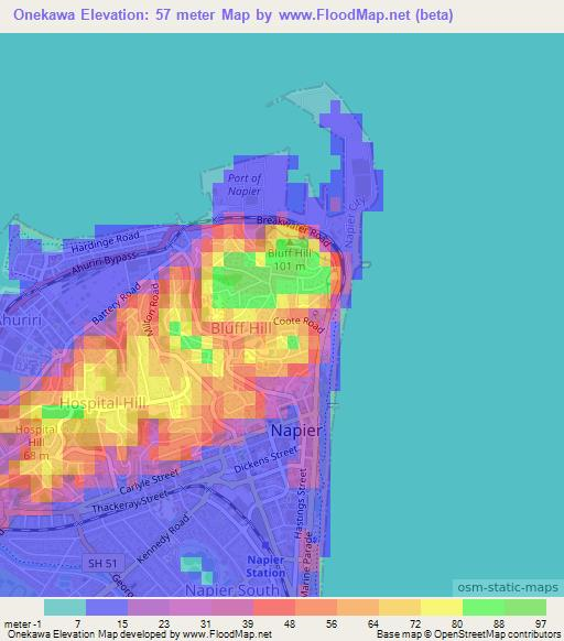 Onekawa,New Zealand Elevation Map