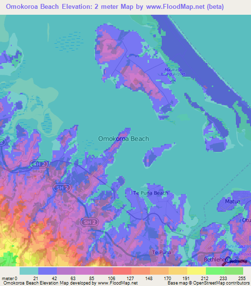 Omokoroa Beach,New Zealand Elevation Map