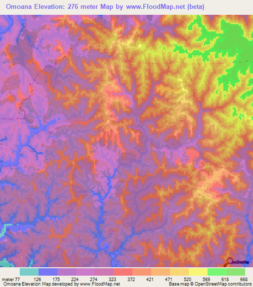 Omoana,New Zealand Elevation Map