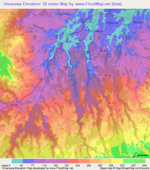 Omanawa,New Zealand Elevation Map