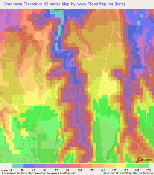 Omanawa,New Zealand Elevation Map