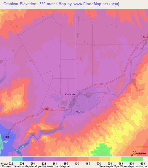 Omakau,New Zealand Elevation Map