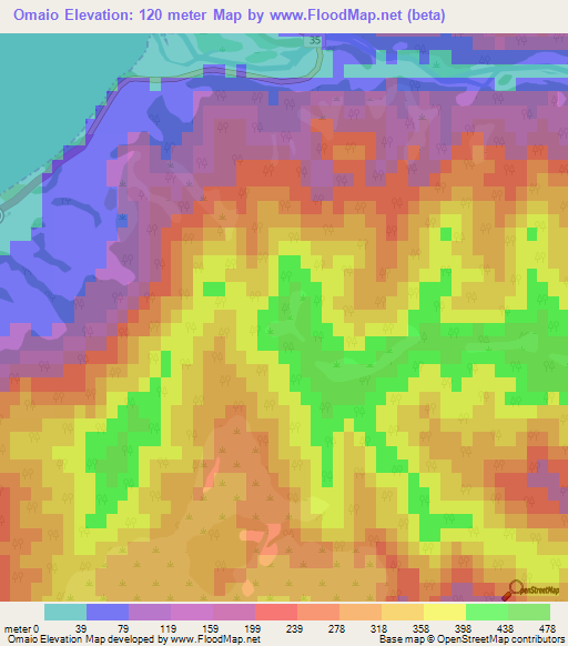 Omaio,New Zealand Elevation Map