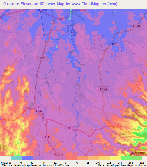 Okoroire,New Zealand Elevation Map
