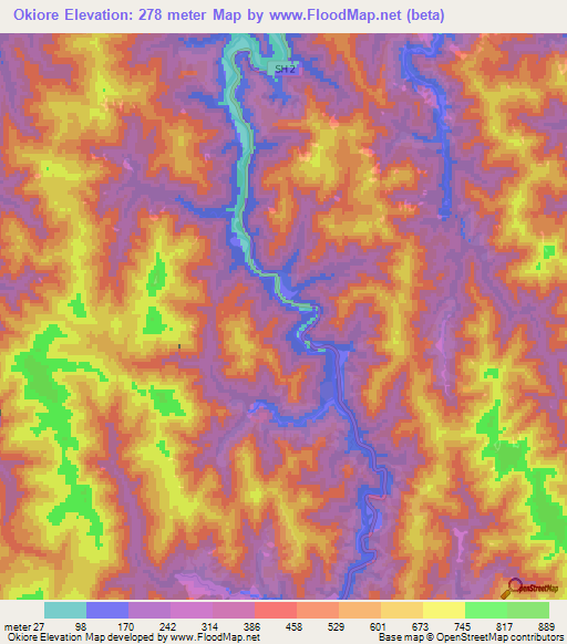 Okiore,New Zealand Elevation Map