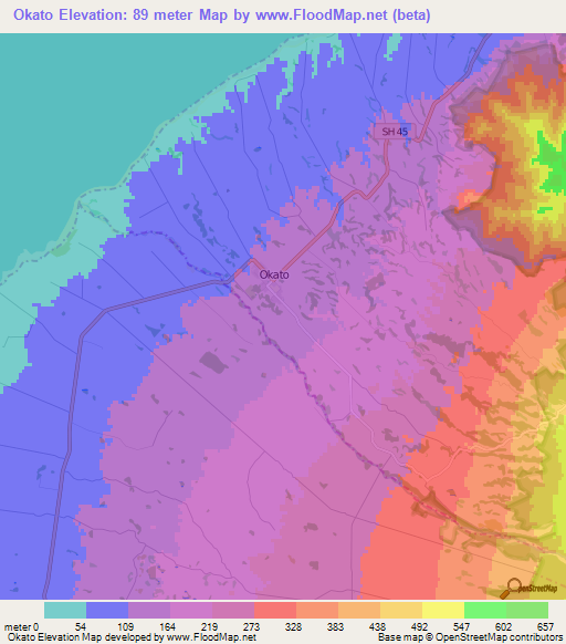 Okato,New Zealand Elevation Map