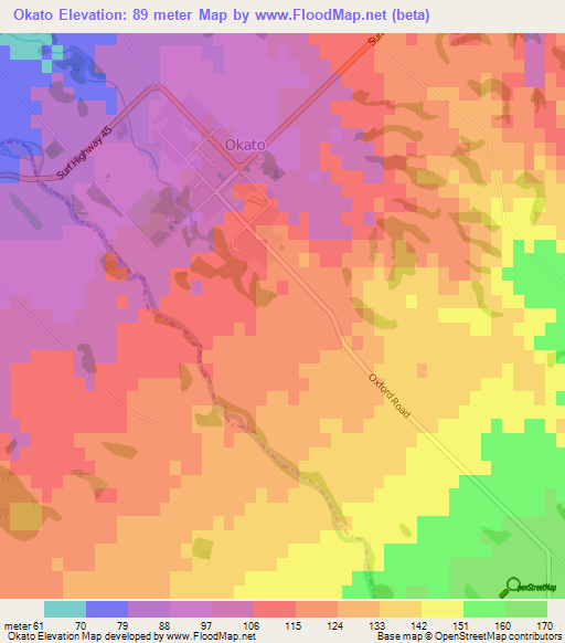 Okato,New Zealand Elevation Map