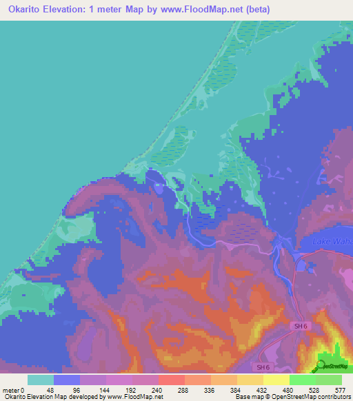 Okarito,New Zealand Elevation Map