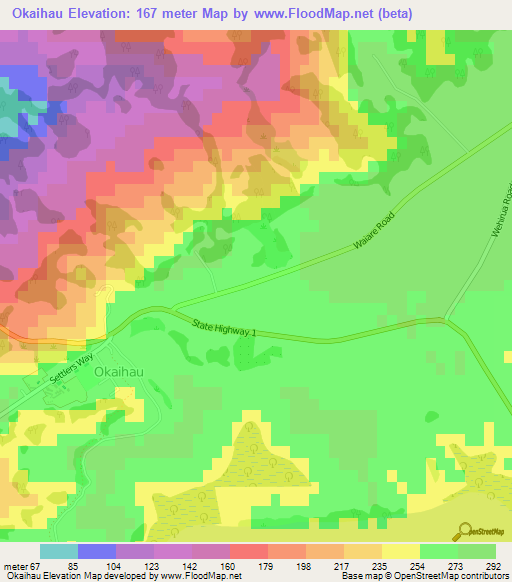 Okaihau,New Zealand Elevation Map