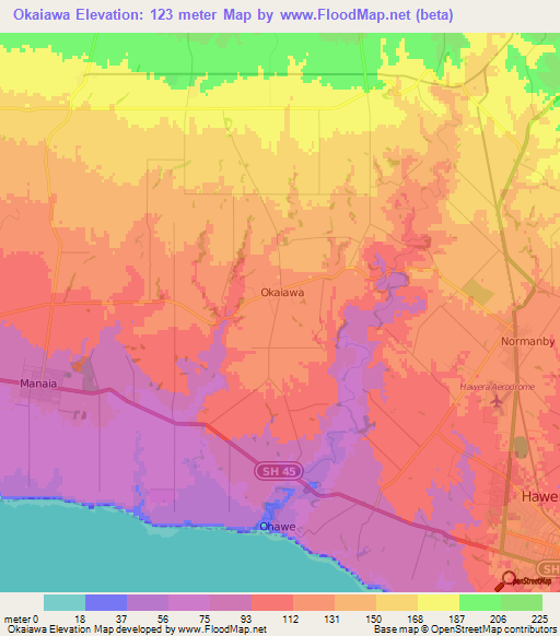 Okaiawa,New Zealand Elevation Map