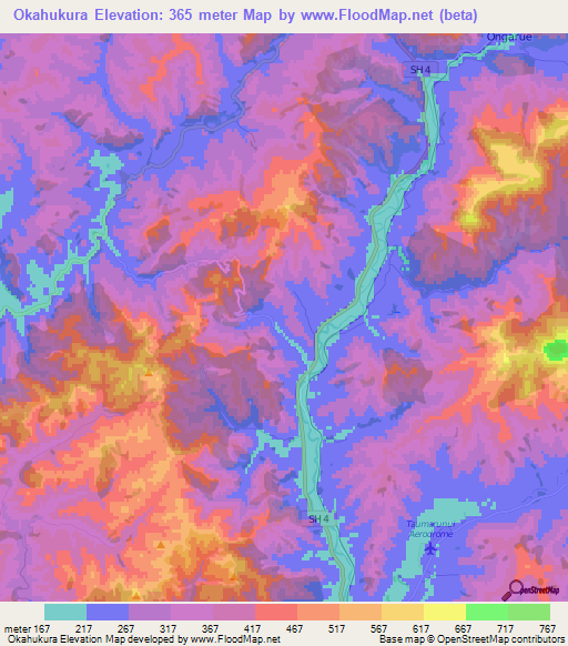 Okahukura,New Zealand Elevation Map