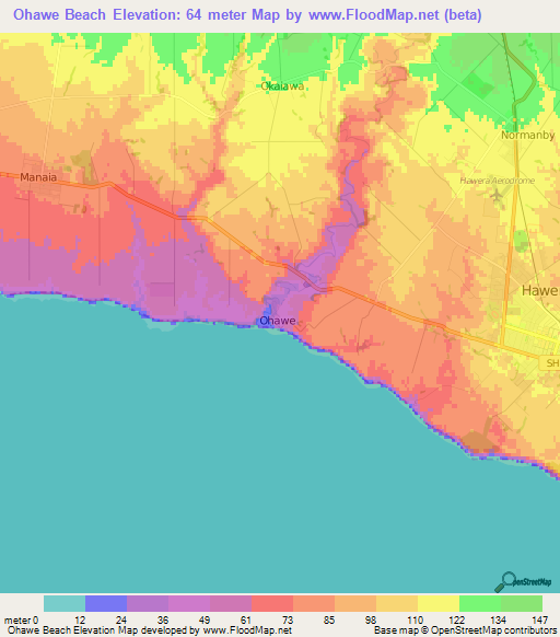 Ohawe Beach,New Zealand Elevation Map